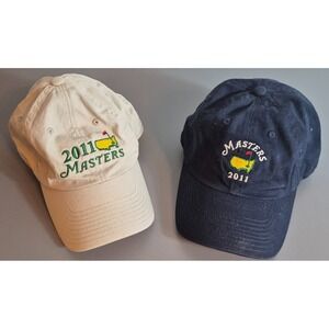 Lot 2 2011 Masters Augusta National American Needle Hats Khaki Navy Strap-Back